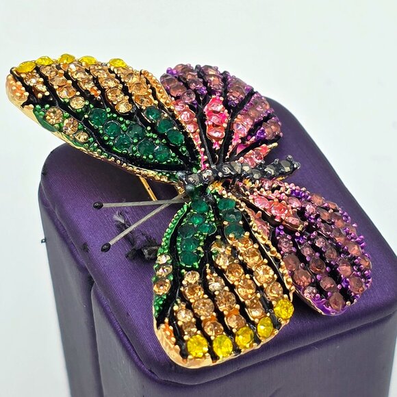 Stunning BUTTERFLY Pave' Multi Color Rhinestones Brooch Pin Pink, Purple, Green - Picture 6 of 10